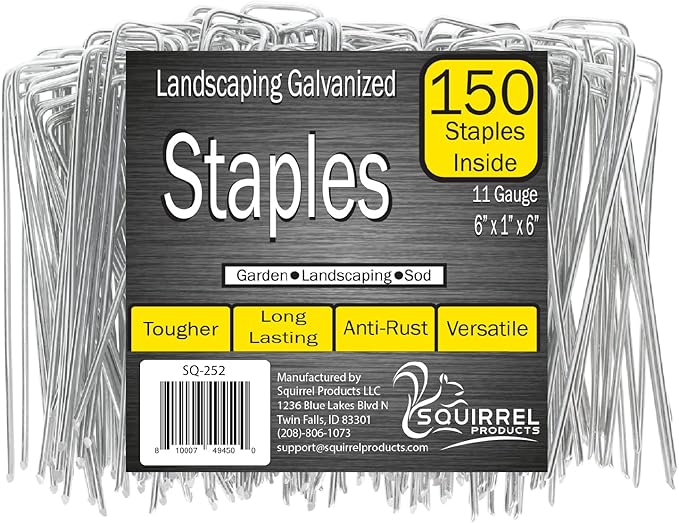 Squirrel Products U Shape Garden Stakes Metal, 6 Inch Landscaping Staples, 11 Gauge Stakes for Landscaping Fabric, 2.9mm 15x2.5x15cm – 150 Pack