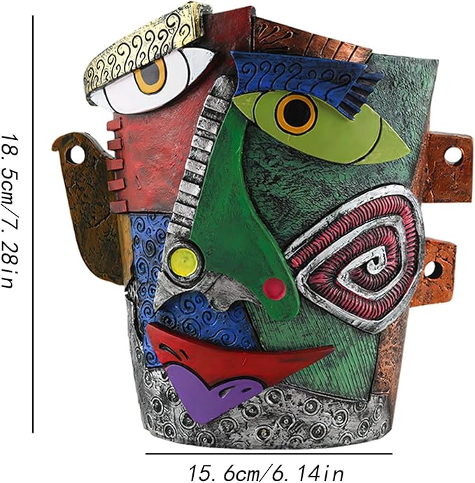 Picasso Brutalist Abstract Beauty Face Flower Pot Ornaments Abstract Face Flower Pots Abstract Head Planter Pots Container Colorful Face Art Abstract Resin Flower Pot (Picasso abstract flowerpot)