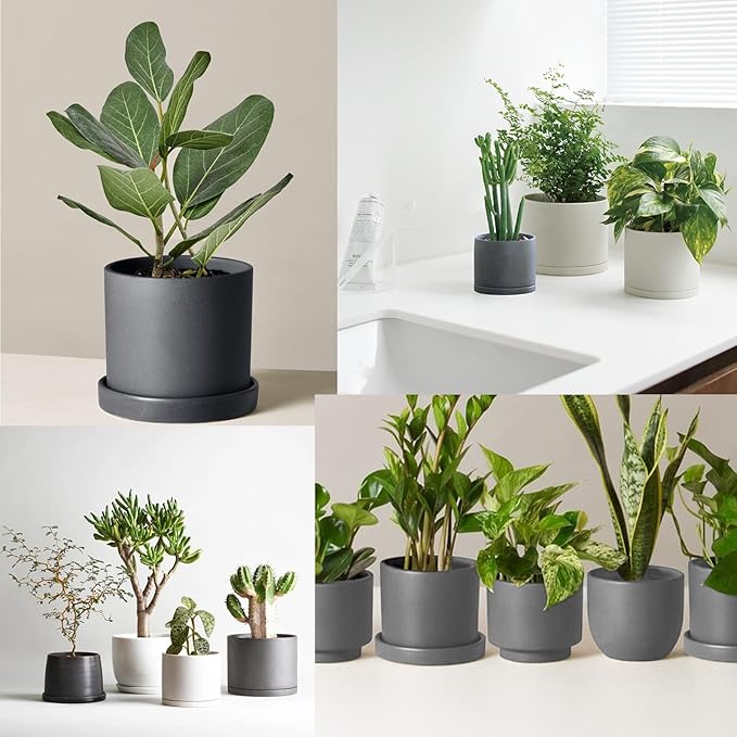 4 Pack Ceramic Plant Saucer Pot Tray 4 Inch, Planter Saucers 4 5 6 7 8 9 10 11 12 13 Inch for Indoors Outdoor, Durable Sturdy Flower Drainage drip Water Tray for Glazed Pots Base (4.7 Inch-Grey)