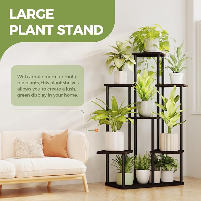 Bamworld 7 Tier Plant Stand Indoor, Large Metal Plant Shelf for Multiple Plants, Tall Tiered Flower Stand for Patio Garden Balcony Living Room Bedroom(Black)