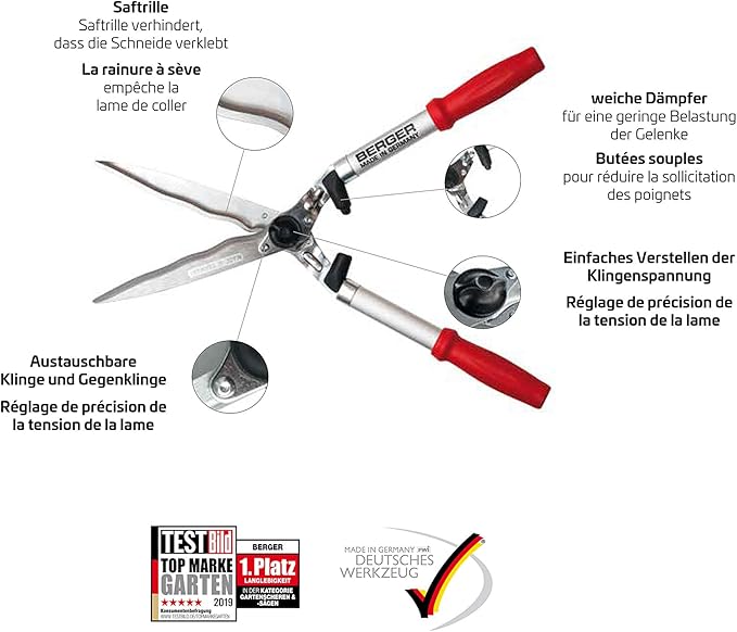 Berger hedge shear comfort 4595 with serrated blades and damper, length 57 cm