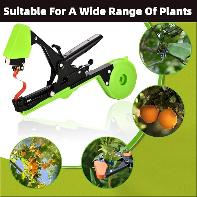 SUCA Plant Tying Machine, Plant Tape Cattle Panels for Garden,Plant Vine Tying Tool with 10000pcs Staples 21 Rolls Tape Plant Tape Gun for Grapes,Tapener (tapetool set1pcs), Green