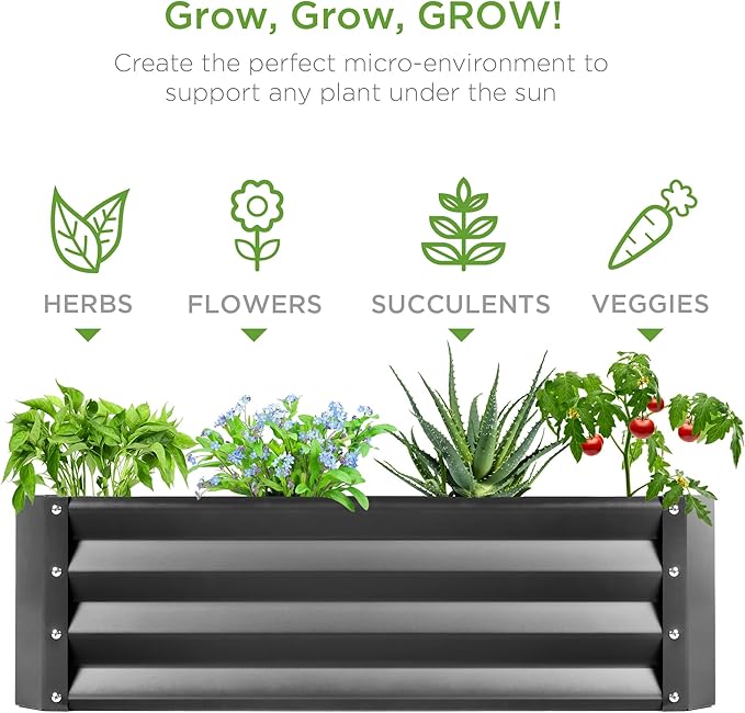 Best Choice Products 6x3x1ft Outdoor Metal Raised Garden Bed Box Vegetable Planter for Vegetables, Flowers, Herbs, and Succulents - Dark Gray