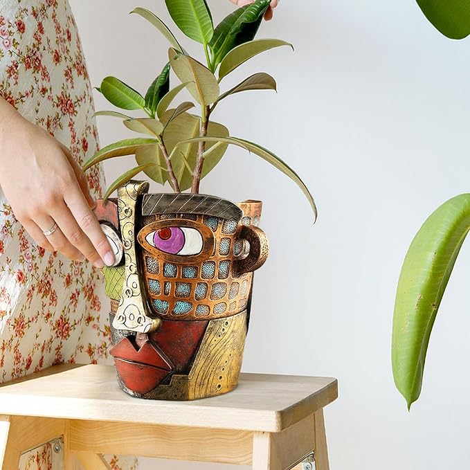 Abstract Face Planters Pots Head,Unique Head Planter for Indoor Plants,Funny Face Flower Pot,Colorful Plant Pots for Outdoor Garden Deco and Home Art Decoration(Classic)