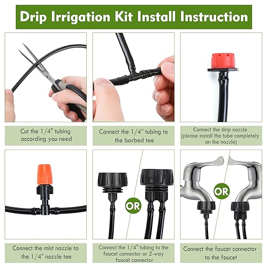Drip Irrigation Kit, Garden Irrigation System 1/4" Blank Distribution Tubing Watering Drip Kit/DIY Saving Water Automatic Watering System for Garden, Greenhouse, Flower Bed, Patio, Lawn