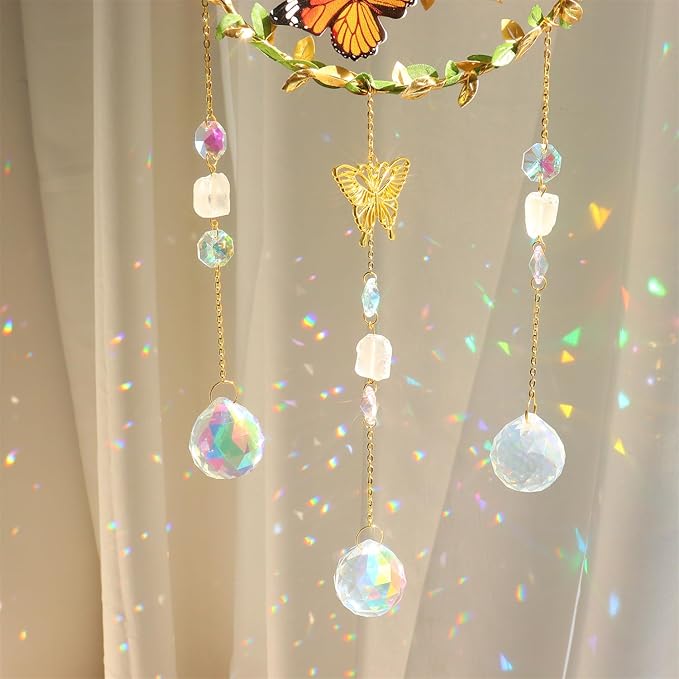 Suncatcher - Moon Crystal Sun Catcher Window Hanging, White Stone Good Luck Charms Gifts for Women Chrismas Thanksgiving Birthday Crystal