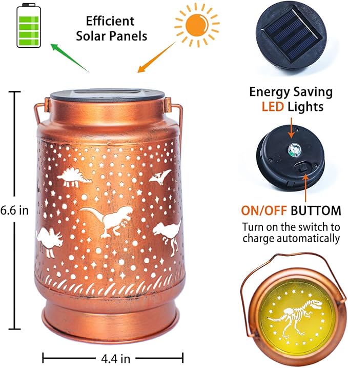 Dinosaur Solar Lanterns Outdoor Waterproof Hanging Solar Lights Dinosaur Gifts for Women Men Metal Decorative LED Dinosaur Lanterns for Garden Decor,Yard,Patio,Lawn,Tabletop,Pathway,Landscape