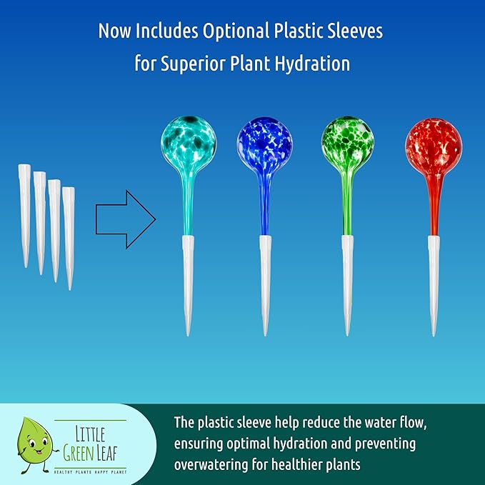 LGL Plant Watering Globes. Self Watering Planter Inserts Made from Hand-Blown Durable Glass. Self Watering Spikes to Support Plant Health. (4pk Jumbo)