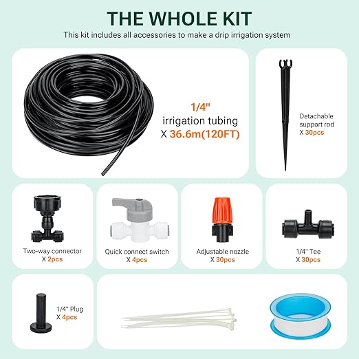 120FT Garden Watering System, Yomile New Quick-Connect Automatic Garden Watering Misting System, Blank Distribution Tubing, Saving Water Automatic Irrigation Equipment for Patio Lawn