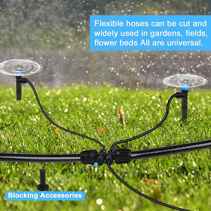 Haolake1/2'' to 1/4'' Barbed Tee Quick Connector, 4PCS Drip Irrigation Kits,Anti-Leak Locked Splitter Fitting for Irrigation Tubing 6-Way Connector and 2 Plugs