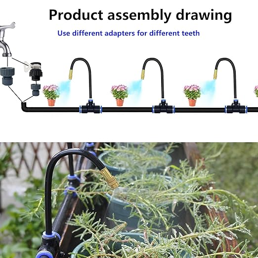 Drip Irrigation System Kit,Replaceable 360-Degree Bent Dropper with New Fast Connector,Atomized Copper Nozzle Watering System for Garden Plants,Lawn Garden Watering System