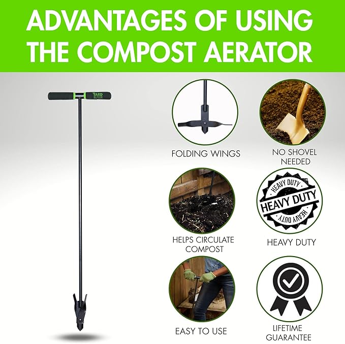 Yard Butler- Compost Aerator - Durable Aerator for Easy Compost Mixing - Aerate & Circulate for Faster Decomposition - Easy-to-Use Tiller - Ergonomic Composting Tool