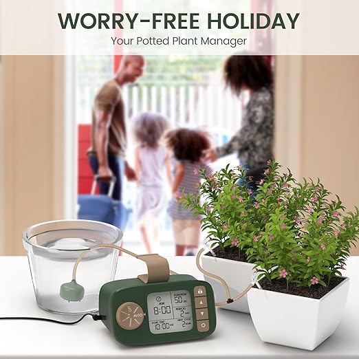 Automatic Watering System for 15 Potted Plants, DIY Plant Watering Devices，Drip Irrigation System with 30-Day Programmable Water Timer, LED Display and Power Supply