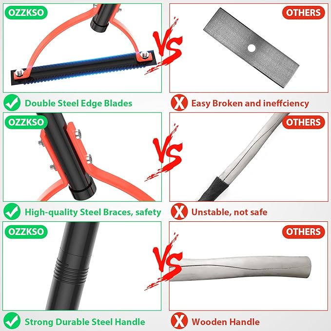 Weed Grass Cutter with Double-Edged Serrated Sharp Steel Blade, [2025 Upgraded] 63 Inch Long Handle Garden Manual Grass Whip, Manual Weeders, Weeder Tool for Yard Long Handle for Garden Lawns Yard