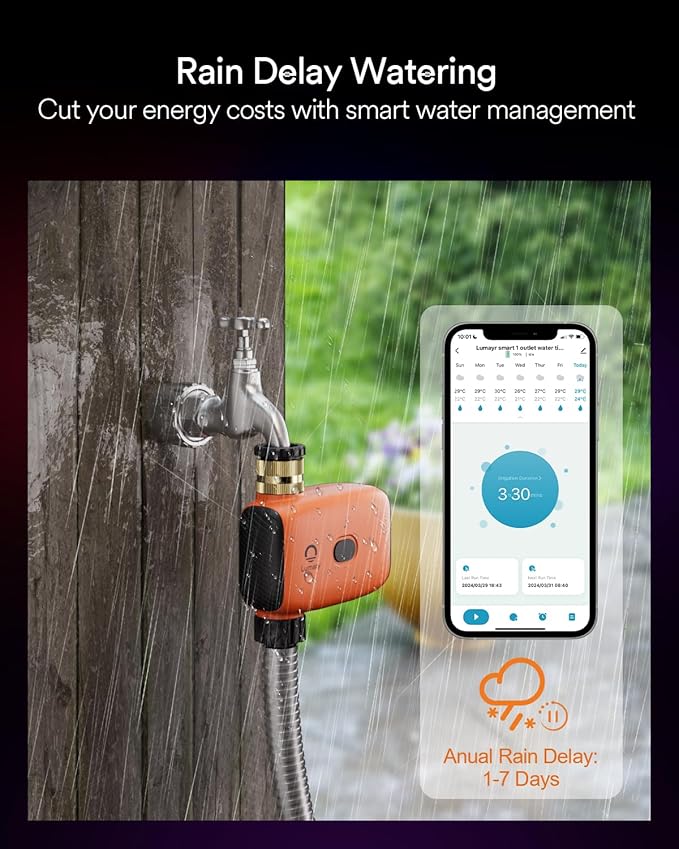 Lumary Smart Sprinkler Timer, WiFi Water Timer for Garden Hose, Brass Inlet Water Hose Timer, Manual/Automatic Irrigation Timer, App/Voice Control Work with Alexa (Gateway Included), Orange, L-WT1A1