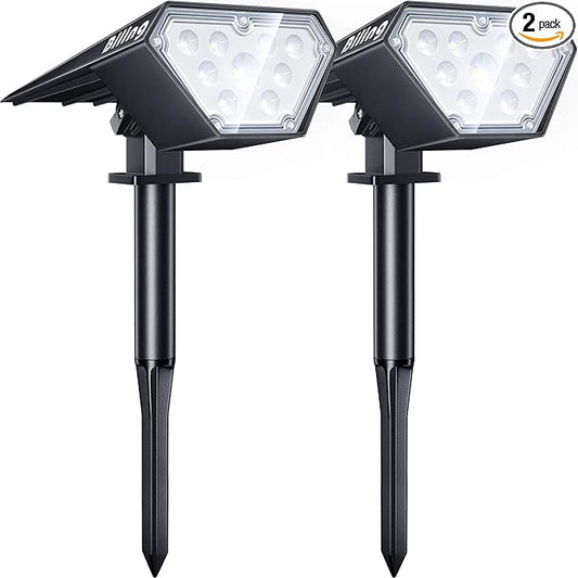 Biling Solar Spot Lights Outdoor, 2-in-1 Solar Landscape Lights with 12 LED Bulbs - Solar Powered, Adjustable Wall Lights for Patio, Pathway, Yard, Garden, Driveway, Pool - White (2pack)