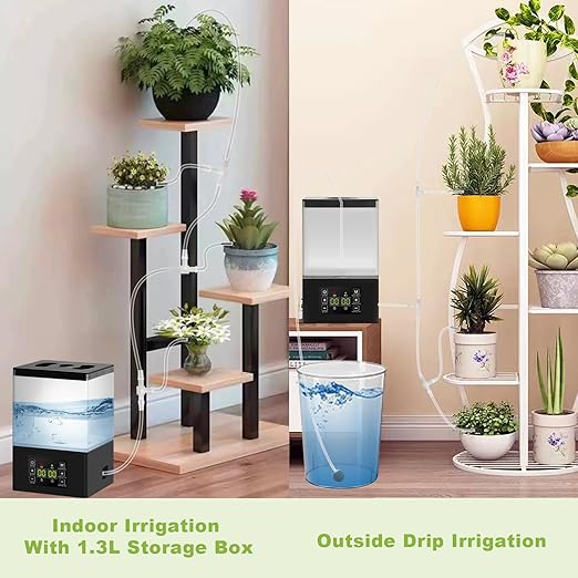 Automatic Watering System for Potted Plants,2 in 1 Automatic Drip Irrigation Kits Indoor 1.3L Tank Plant Watering System for Plants w/Programmable Water Timer,Auto & Manual Watering Mode & LED Display