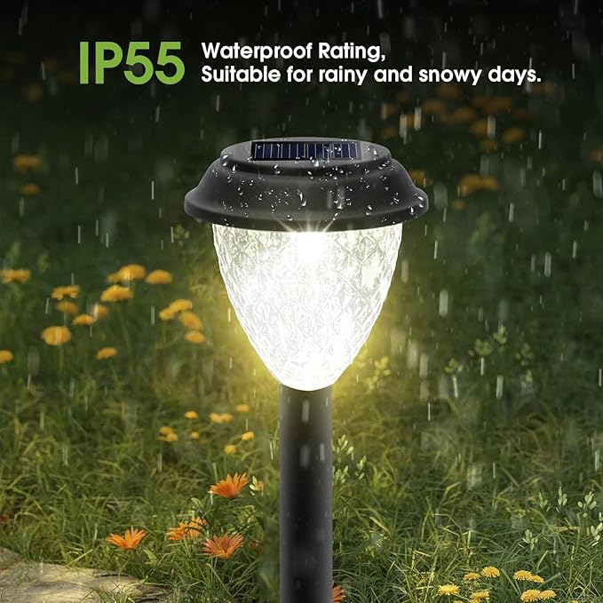 GOODFOEVER Solar Pathway Lights Outdoor, 10 Pack Solar Powered Garden Light Waterproof, Auto On/Off Solar Yard Lights for Lawn Patio Walkway Driveway Decor Landscape Lighting