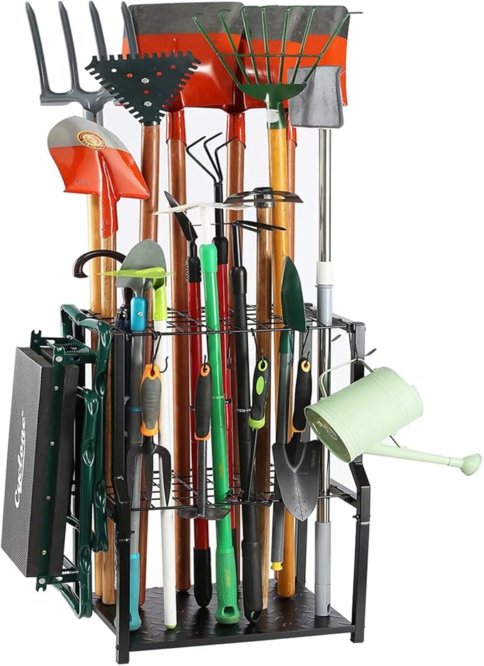 Garden Tool Organizer,Garage Organization Heavy Duty,Yard Tool Organizer for Garage,Garden Tool Rack,Tool Stand,Broom Holder,Garage Storage System for Lawn,Shed,Outdoor,Free Standing.