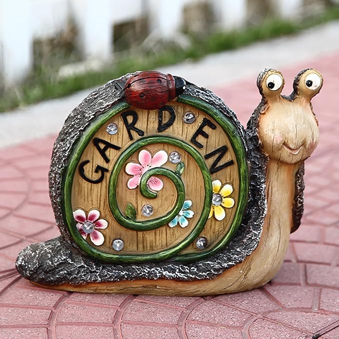Snail Statue with Flower Gifts for Garden - LED Lights Waterproof - Lawn Decor Snail Statue Lawn Decor Snail for Patio, Balcony, Yard Ornament 7.68 Inch Tall