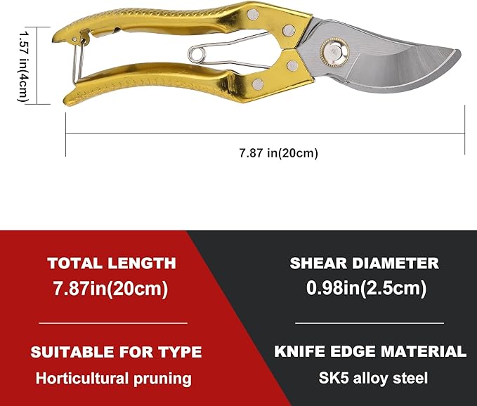 Tree Trimmers Secateurs, Hand Pruner, Garden Scissors for Plant,Pruning Shears for Gardening, Garden Hand Shears, Pruners for Gardening, Garden Clippers, Hedge Shears, Garden Tools （golden)