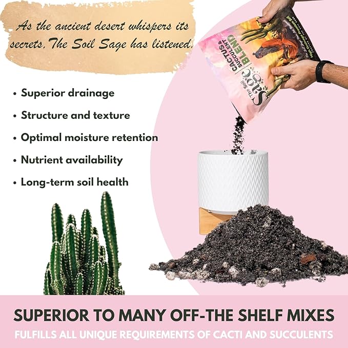 Soil Sage Cactus Soil 5Qt Premium High-Drainage Cactus & Succulent Potting Mix with Mycorrhizae Fungi - Meticulously Mixed by Hand, Ready to Use - Made in U.S.A.