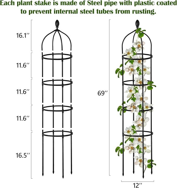 2 Pcs Garden Obelisk Trellis for Climbing Plants Outdoor 6 Ft Rose Bush Round Trellis for Pots Rustproof Metal Plant Flower Trellises for Clematis Vine Jasmine Support Outdoor Indoor