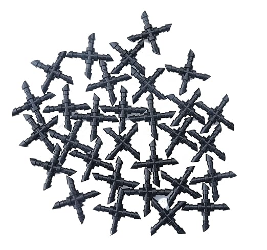 Sowaka 30 Pcs Drip Irrigation Fittings Kit Black 1/4 Inch Tube End Goof Hole Plugs Irrigation Stoppers for Drip Systems Home Garden Lawn Supplies (4-Way Connectors)