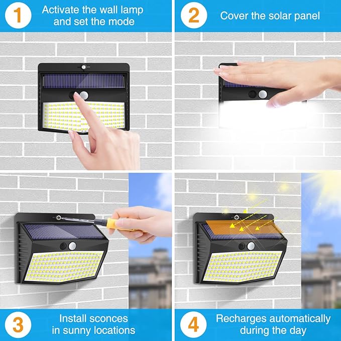 Solar Outdoor Lights - 138 LED, 15 Packs with Motion Sensor & 3 Lighting Modes - Waterproof, Solar Powered for Garden, Fence, Yard, Deck & Garage