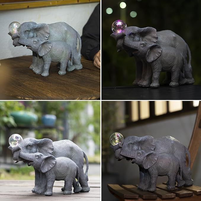 Solar Elephant Statues Lights for Outdoors Garden Decor, Large Outdoor Elephant Statues, Modern Elephant Resin Statue Decorations with Color-Changing Bulb, Unique Housewarming Gifts for Mom, Women
