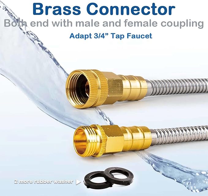 Stainless Steel Garden Hose: Durable Quality Metal with High-pressure Water Output for Gardeners（75FT）