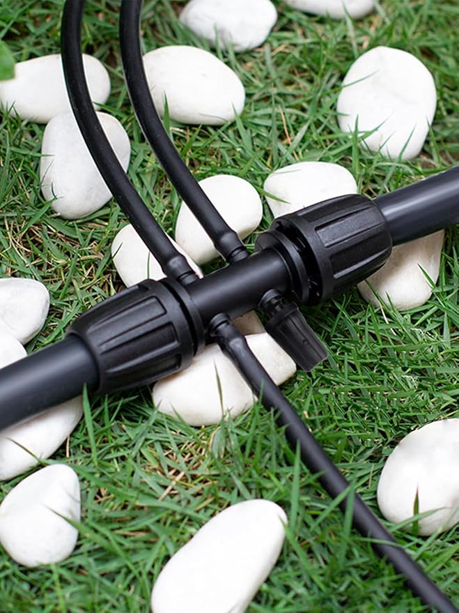 Kalolary 20PCS Barbed Tee 1/2" to 1/4" Drip Irrigation Fittings, Anti-Drop Barbed Hose Parts Connectors for 12mm/16mm to 4mm/7mm Drip Systems 6 Way Adapter（Black）