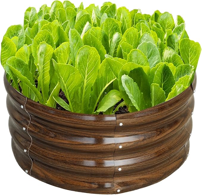 SnugNiture 2x2x1ft Round Galvanized Raised Garden Bed Kit Outdoor, Metal Planter Box for Planting Plants Vegetables, Brown