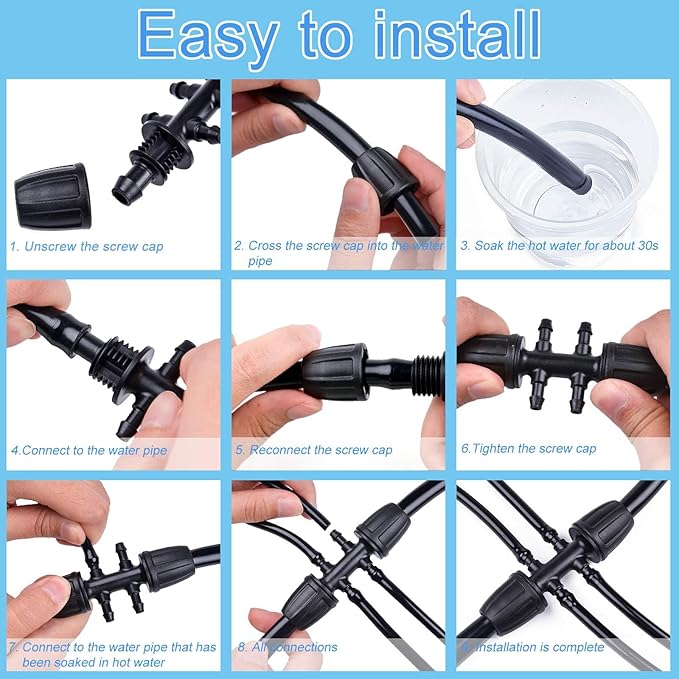 Kalolary Barbed Tee for 5/16” to 1/4” Irrigation Tube, 20PCS Anti-Drop Drip Irrigation Hose Fittings for 8/12mm 4/7mm PE Pipe Lock Female Connectors for Micro Spray Parts 6-Way Adapter Watering System