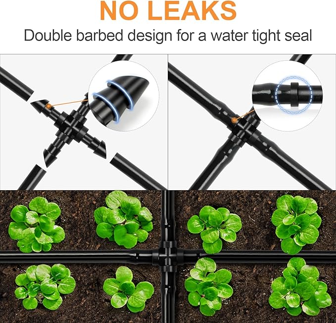 30 Pieces 1/4" Drip Irrigation Cross Fittings, 1/4'' Drip Line Double Barbed Cross Tee Connectors for 1/4 Inch Irrigation Tubing 4-way Cross T Fittings for Garden Drip Sprinkler Systems