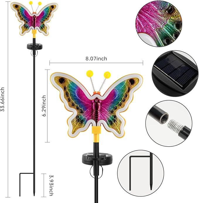 Solar Butterfly Lights,Solar Garden Decor, Outdoor Garden neon Lights,Butterfly Solar Stake Lights,Yard Patio Pathway Decoration Outdoor(Yellow, 2pack)