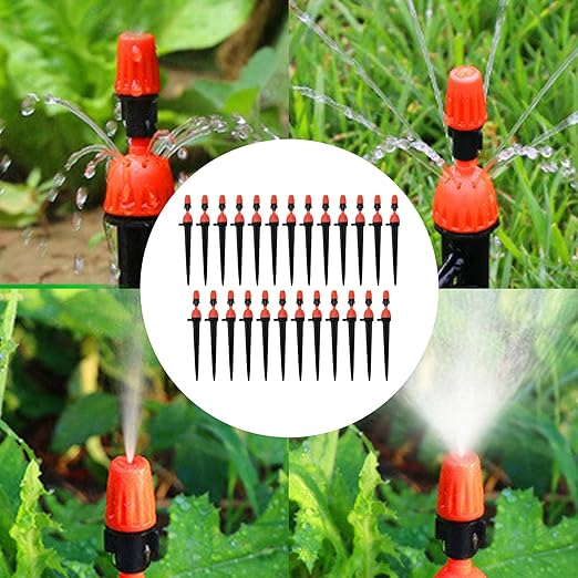 1/4" Drip Irrigation Emitters, Automatic Drip Irrigation Parts Accessories, 360 Degree Drip Sprinkler Heads Sprayer Heads for Irrigation Systems (Straight Nozzle, 30pcs)