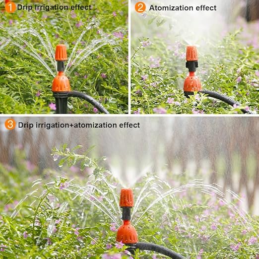 New drip Irrigation kit, Automatic Garden Watering System, Quick Connector and 360-degree Bending Dropper atomizing Copper Nozzle, Garden Plant Lawn Courtyard Watering System. (emitters with Piles)