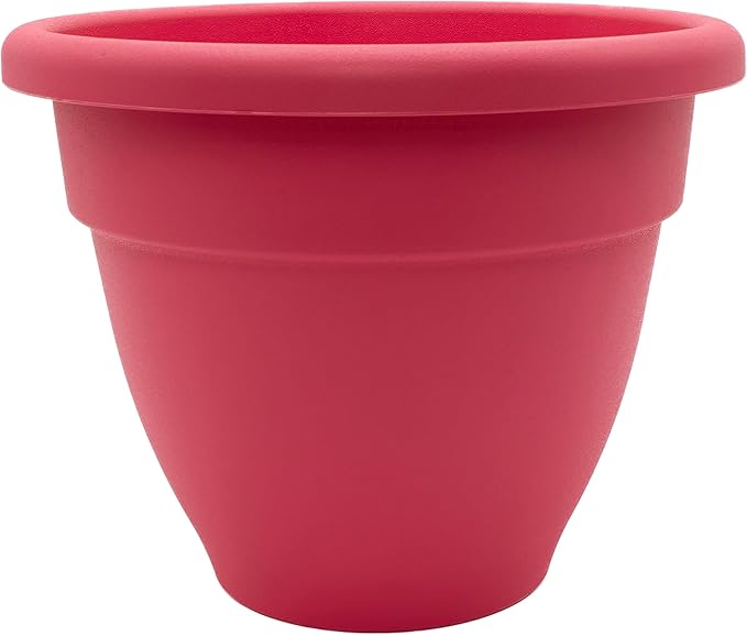 The HC Companies 6 Inch Caribbean Planter - Lightweight Indoor Outdoor Plastic Plant Pot for Herbs and Flowers, Pink Rose
