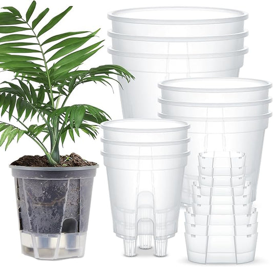 9 Pcs Clear Self Watering Pots 5/6 /7 Inch Self Watering Planters with Deep Reservoir and High Drainage Holes for Indoor Outdoor Plants and Flowers