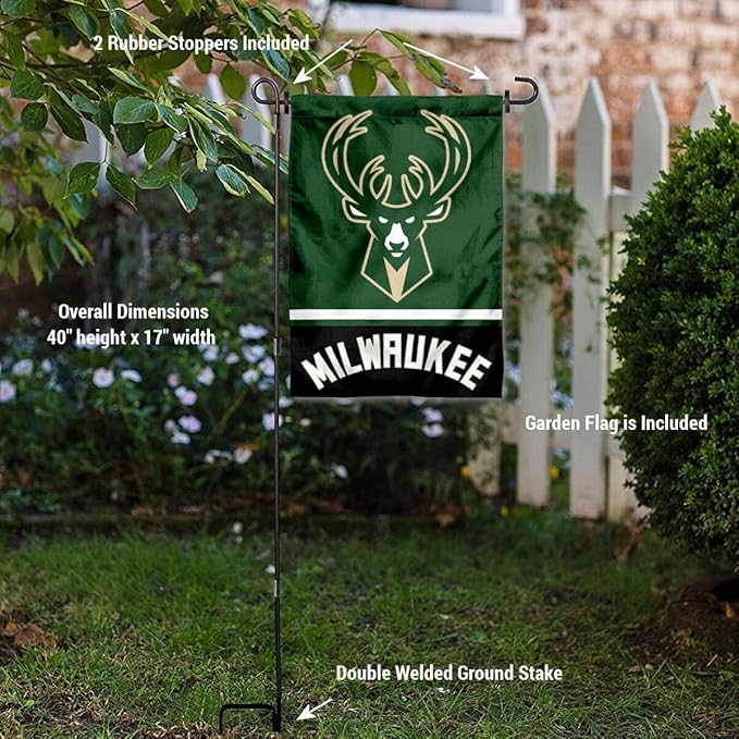 WinCraft Milwaukee Bucks Garden Flag with Stand Holder
