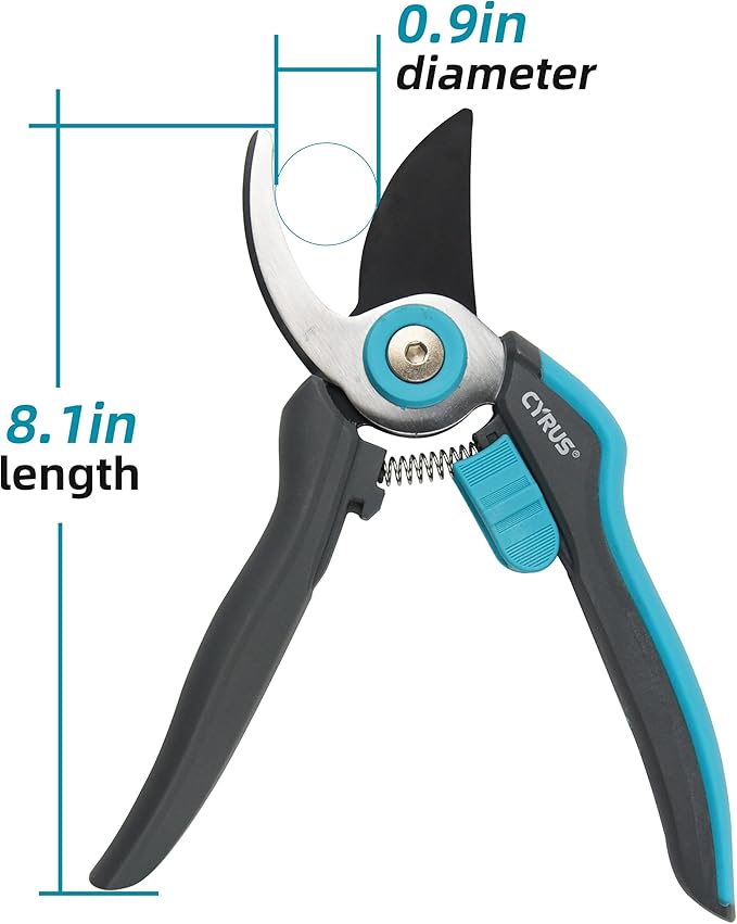 Pruning Shears for Gardening, 8” Stainless Steel Gardening Hand Pruner, Bypass Pruning Shears Steel Blades with Non-stick Coating Adjustable Up to 3/4" Cut Reinforced Plastic Handles
