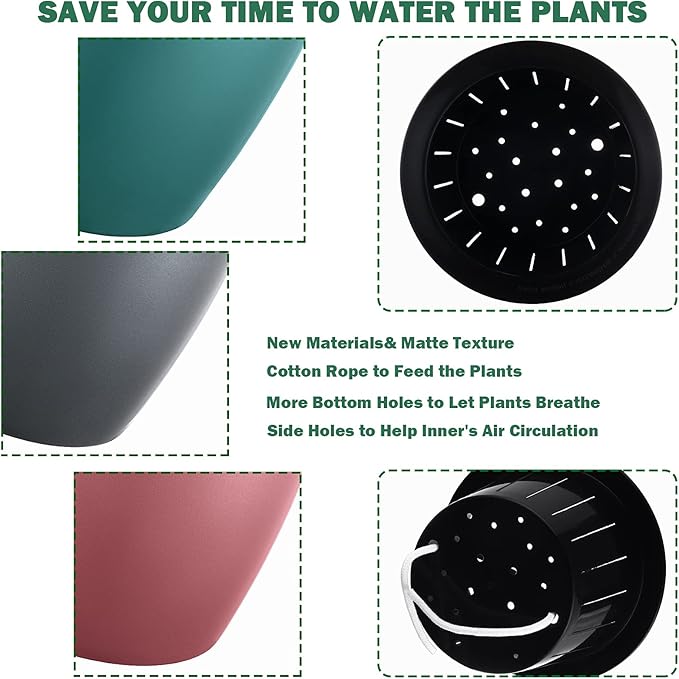 Planterhoma 6.7 Inch Self Watering Pots for Indoor Plants, 6 Packs African Violet Pots with Black Wick Pots, Self Watering Planters for Devil's Ivy, Indoor Plant Pots, Silver/Rose Gold