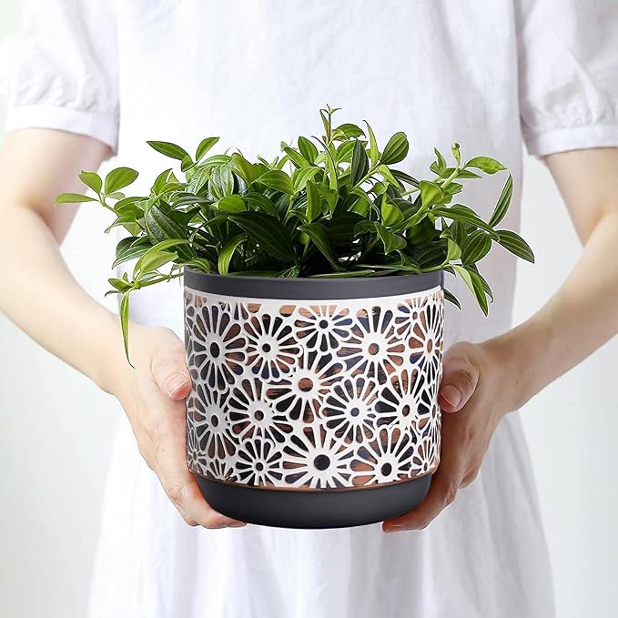 3 Piece Ceramic Plant Pots, 5.7/4.7/3.5/inch Planters with Drainage Hole, Outdoor Indoor Flower Pots Set, Modern Decorative Plant Pots for Lilies, Cacti, Succulents, Snakes, Bamboo(Grey)