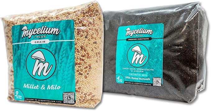 Mycelium's Dung-Loving Mushroom Monotub Bundle - 4LB CVG & 2LB Millet/Milo Grain | Expertly Prepared for Peak Mycelium Growth | Nutrient-Dense for Home Growers | Complete with Cultivation Enhancer