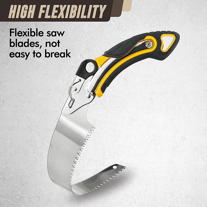 KATA 13.7 Inch Hand Pruning Saw Set, SK5 Curved and Straight Saw Blade in Oxford Safety Sheath, Survial Camping Hand Saw for Tree Trimming, Gardening, Wood Cutting