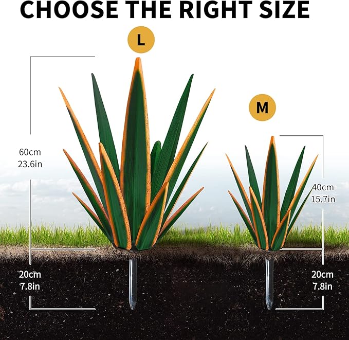 Large Tequila Rustic Sculpture, Rustic Metal Plants for Outdoor Patio Yard, Home Decor Hand Painted Agave Garden Statue, Outdoor Lawn Ornaments Yard Stakes (Dark Green - L)