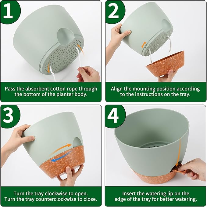 GARDIFE 10 inch Plant Pots,Self Watering Pots, 2 Pack Flower pots, Large Plastic Planters with Deep Reservior and High Drainage Holes for Indoor Outdoor Plants and Flowers, Green