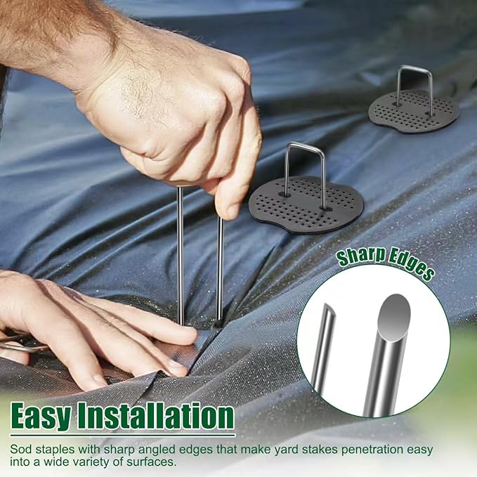 8 Inch 11 Gauge Galvanized Landscape Staples Stakes with Gaskets for Decoration, 25/50/100pcs Garden Metal Stakes for Weed Barrier Fabric, Fence Stakes, Tent Stakes(8in,50pcs)