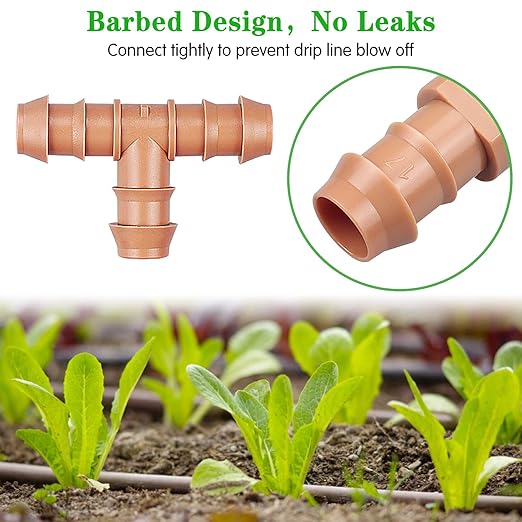 Drip Irrigation Barbed Tee：20 Pack Drip Irrigation Tee Parts Fits for 1/2 Inch Drip Irrigation Tubing 17mm 0.600" ID Tee Connectors for Patio Lawn Garden